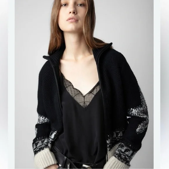 Zadig & Voltaire Christa 100% cashmere sequin sweater. Black - Picture 3 of 12